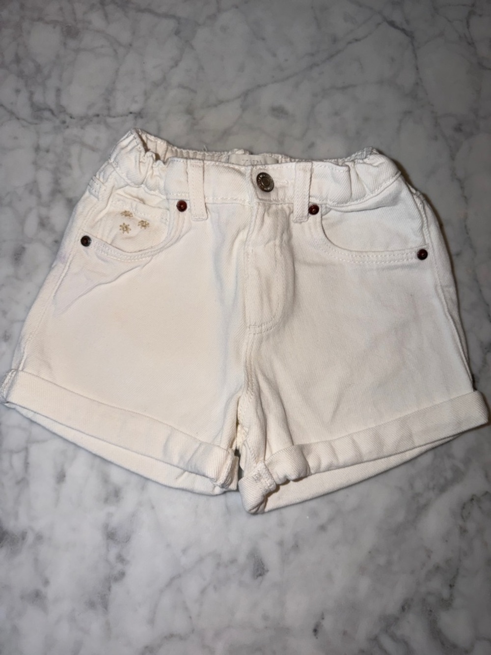 Zara White Rolled-Hem Denim Shorts 4Y